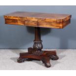 A Late Georgian Rosewood Rectangular Card Table, with green baize lined folding top, with rounded