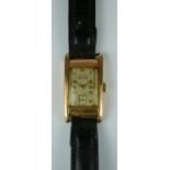 An Iris Ancre Manuel Wind Wristwatch, 20th Century, serial No. 657083, 9ct gold rectangular case,