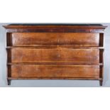 An Old Oak Three-Tier Open Front Wall Shelf, with moulded cornice, mahogany veneered frieze and