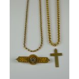 A Mixed Lot of 9ct Gold, comprising two belcher chains, 450mm and 500mm overall, a cross, 25mm x