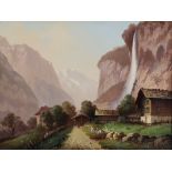 G. Dietrich (19th Century) - Oil painting - Staubbach Falls, Switzerland, signed, card 9.25ins x