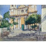 ***William John Palmer-Jones (1887-1974) - Two watercolours - Steps to an Italian church, 10ins x
