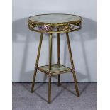 A 20th Century Brass, Enamel and Green Onyx Circular Two-Tier Occasional Table, the pierced front