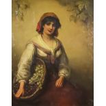 19th Century Continental School - Oil painting - Three quarter length portrait of a young girl