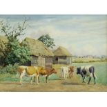 William Sidney Cooper (1854-1927) - Watercolour - Cattle in a farmyard near Broomfield, Kent, signed