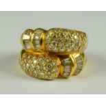 A Pavé and Baguette Diamond Ring, Modern, 18ct yellow gold, total weight approximately 2ct, size