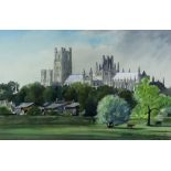 Rado Kine - Watercolour - "Ely Cathedral", signed, 13.5ins x 21ins, in gilt frame and glazed