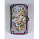 A Late 19th/Early 20th Century White Metal Mounted and Enamel Rectangular Purse/Aide Memoire, the