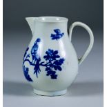 A Worcester Sparrowbeak Jug, Circa 1765, transfer printed in blue with the "Listening Birds"