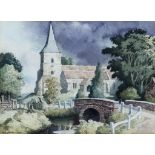***George Mackley (1900-1983) - Watercolour - Sussex church with spire, signed and dated 1973, 10.