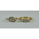 A Three Stone Diamond Ring, 20th Century, 9ct gold set with approximately .50ct diamonds, size M+