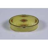 An Early 20th Century Continental Silver Gilt and Yellow Enamel Oval Box, stamped 925 standard,
