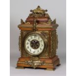 A Late 19th Century French Cast Brass Mounted Oak Mantel Clock, by S. Marti & Cie, No. 2964 64,