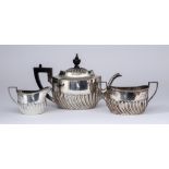 A Late Victorian Bachelors Silver Oval Three Piece Tea Set, by Harrison Brothers & Howson, Sheffield