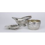A George V Silver Oval Sugar Basket, a Victorian Butter Shell and Circular Sugar Bowl, the basket,