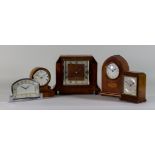 A 20th Century Mahogany Lancet Pattern Mantel Timepiece and Four Other Timepieces, the lancet