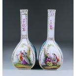 A Pair of 'Dresden' Porcelain Bottle Vases, Late 19th Century, enamelled in colours with lovers in