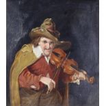 19th Century Dutch School - Oil painting - A man in 18th Century dress playing a violin, panel 11.