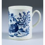 A Worcester Mug, Circa 1770-1785, printed in blue with the "Parrot Pecking Fruit" Second Version
