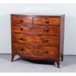 A Late Georgian Mahogany Bow Fronted Chest, with reeded edge to top, fitted two short and three long