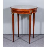 A French Mahogany and Burr Wood Circular Occasional Table, with veined marble inset to top, the