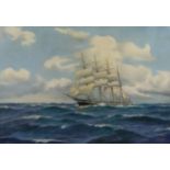 S. Artelt (20th Century) - Oil Painting - "Inden Tropen", four masted schooner in full sail,