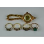 A Mixed Lot of 9ct Gold, comprising - four gem set rings, sizes M,O,L,L, and a unnamed 9ct gold