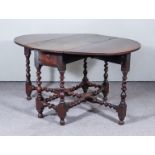 A 17th Century Oak Oval Gateleg Table, fitted frieze drawer to each side, on spiral turned legs