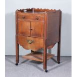 An Early George III Mahogany Tray Top Bedside Cabinet, with shaped edge with handle cut outs, fitted