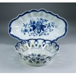 A Worcester Basket, Circa 1770-1785, printed in blue with the "Pine Cone" pattern, crescent mark,