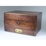 A Victorian Rosewood and Brass Bound Toilet Box, 12.5ins x 9ins x 7ins high (lacking part fitted