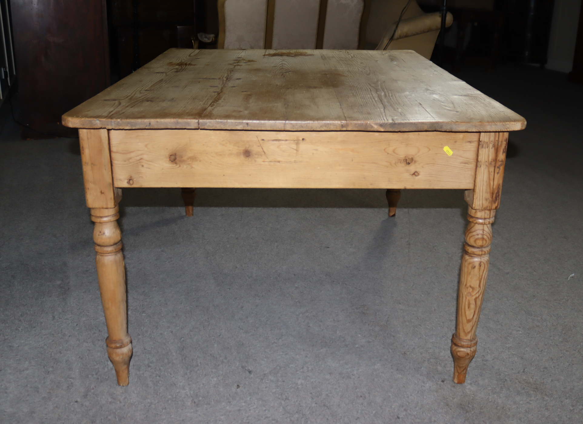 A Victorian Stripped Pine Rectangular Kitchen Table, with four plank top, fitted one front drawer, - Image 4 of 7