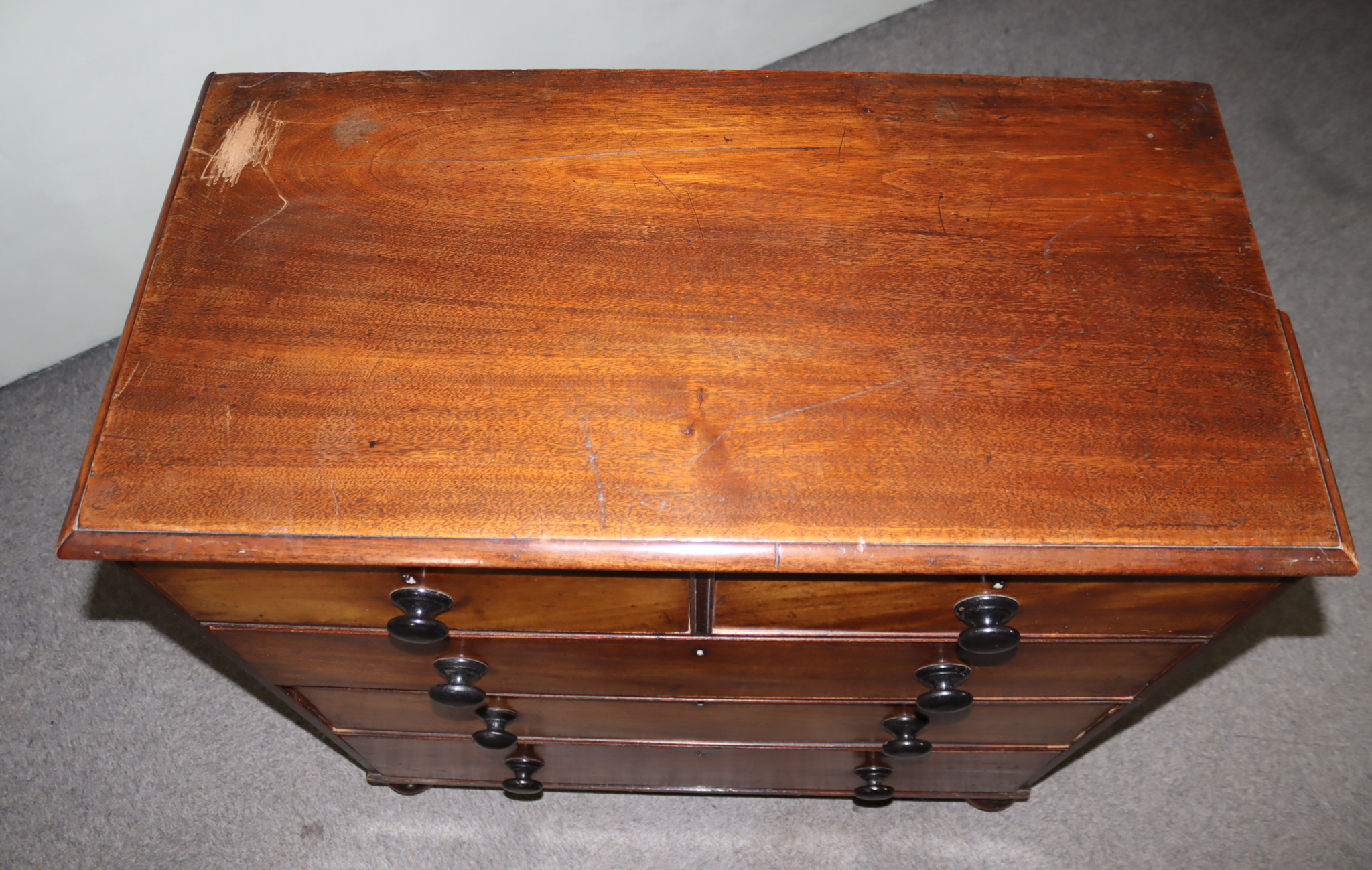 A Victorian Mahogany and Pine Sided Chest, with square moulded edge to top, fitted two short and - Image 5 of 5