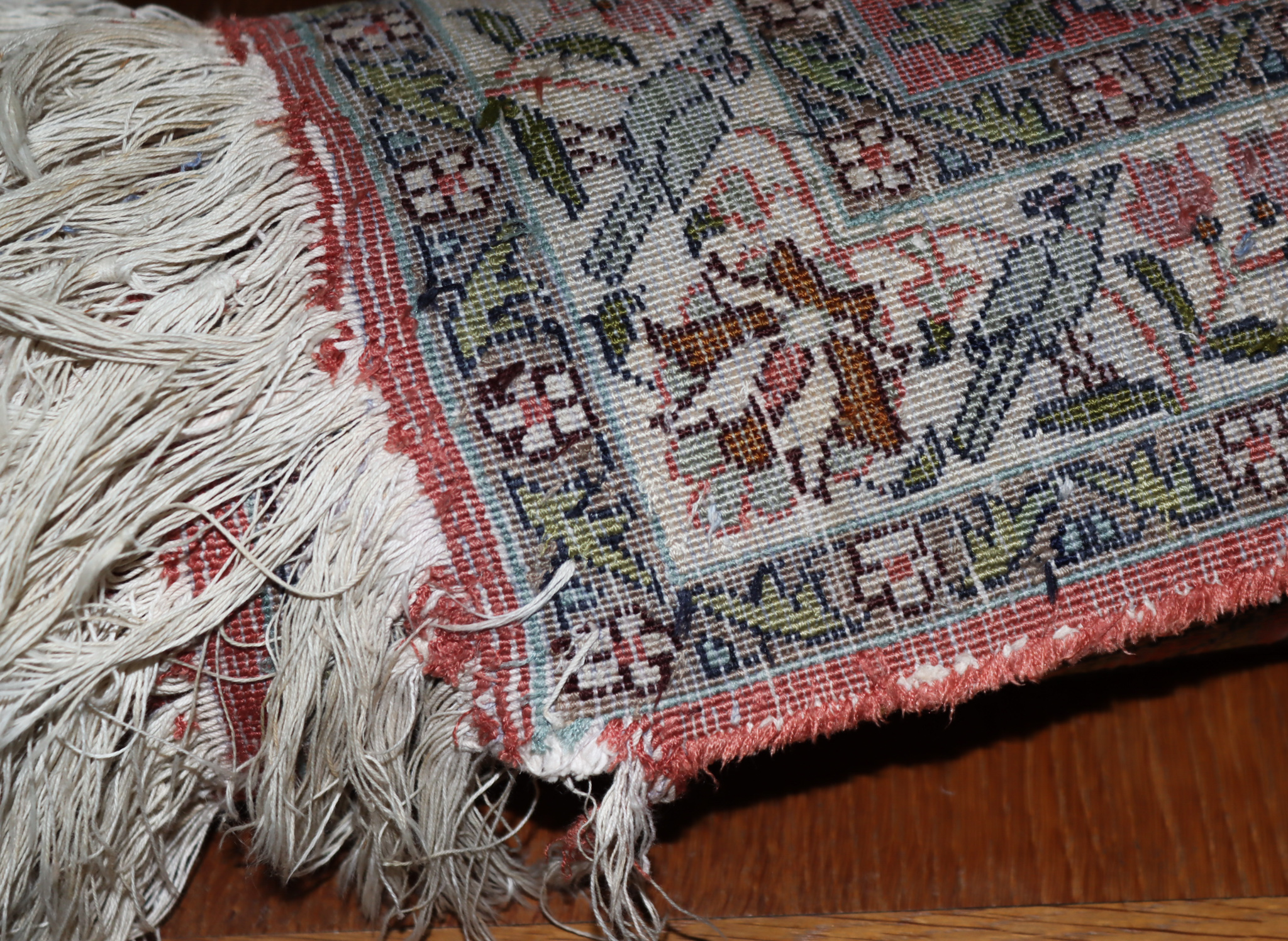 An Early 20th Century Fine Isfahan Silk Rug, woven in pastel colours, with three lozenge shaped - Image 2 of 2
