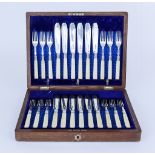 I* A Set of Twelve Edward VII Silver and Ivorine Handled Fish Knives and Forks and Mixed Silverware,