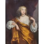 18th Century English School - Oil painting - Half length portrait of a woman wearing a pearl