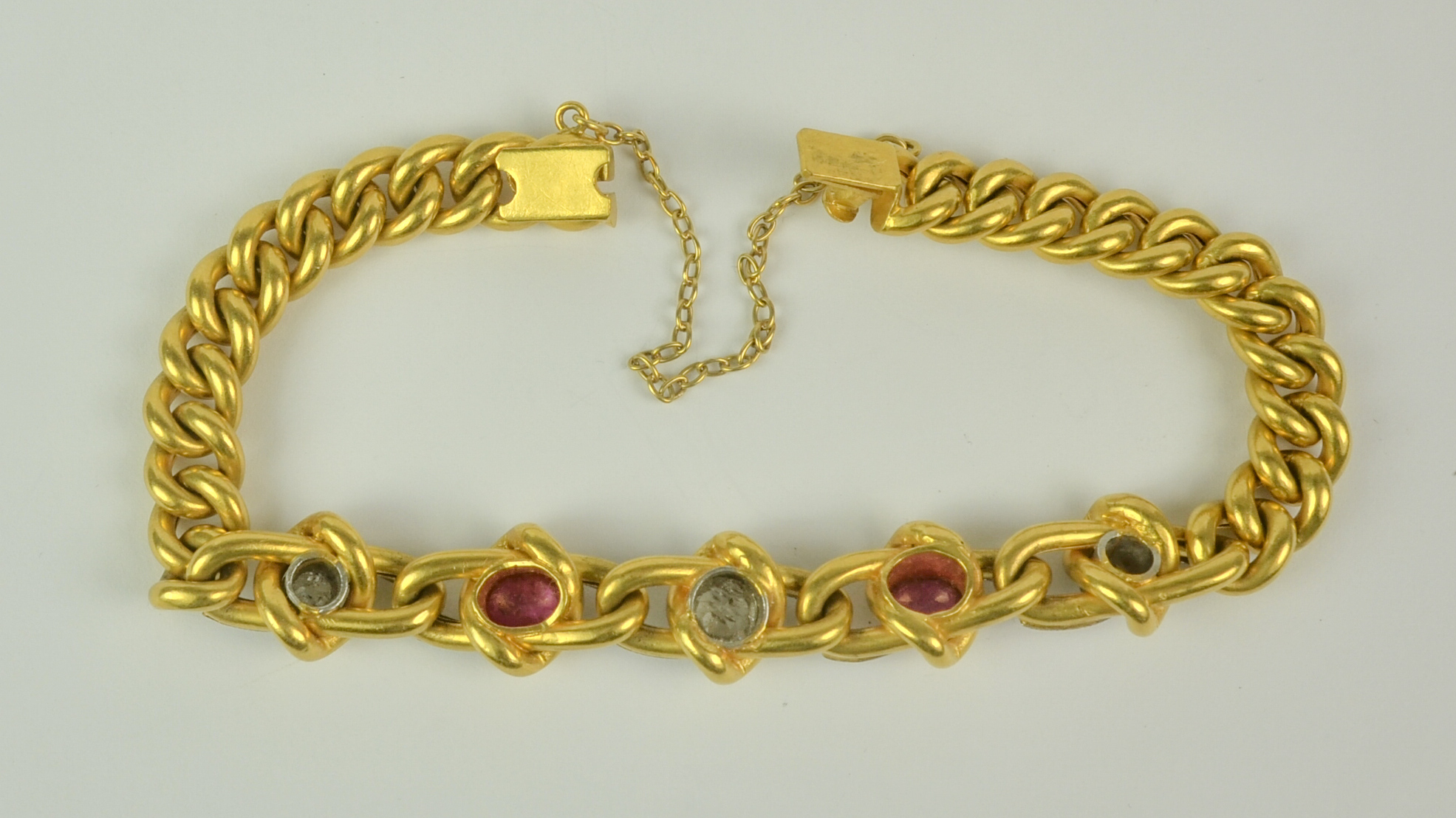A Curb Link Gem Set Bracelet, 20th Century, 18ct yellow gold set with a centre diamond, - Image 6 of 8
