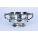 George V Silver Circular Two-Handled Bowl by Mappin & Webb, London, 1918, with reeded girdle to