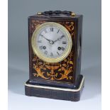 A 19th Century French Ebonised and Marquetry Mantel Clock, by Laine of Paris, No, M.J32, and