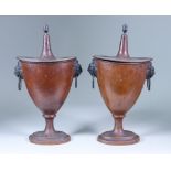 A Pair of Japanned Toleware Urns and Covers, Early 19th Century, possibly Pontypool, 12.25ins