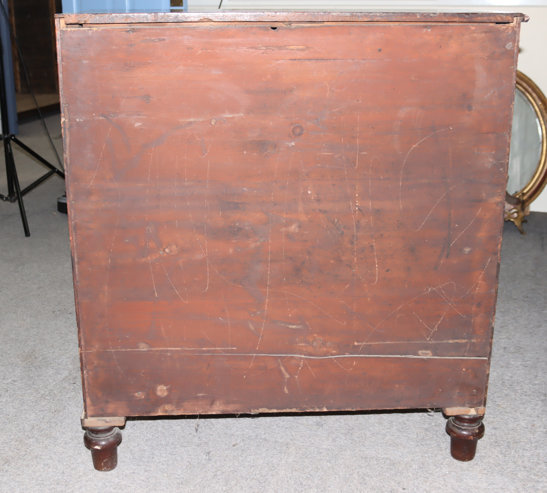 A Victorian Mahogany and Pine Sided Chest, with square moulded edge to top, fitted two short and - Image 3 of 5