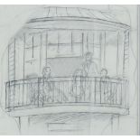***E. H. Shepard (1879-1976) - Pencil drawing - A balcony outside a large window on the ground floor