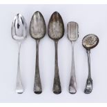 A Pair of George III Silver Old Engish Pattern Table Spoons and Mixed Silverware, the pair of