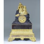 A 19th Century French Bronze and Ormolu Cased Mantel Clock, 3ins diameter dial with Roman