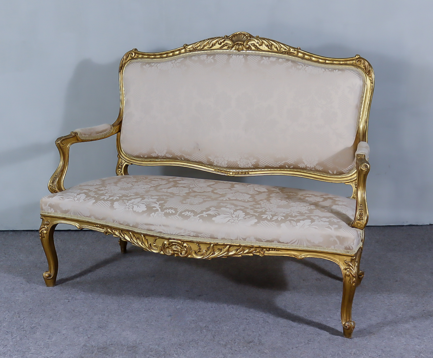An Early 20th Century French Gilt Framed Two Seat Settee of "Louis XV" Design, with leaf carved - Image 2 of 6