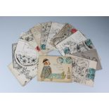 A Collection of Envelopes, Early 20th Century, each decorated with ink drawings, a number after John