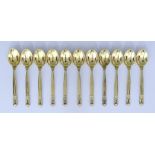 Eleven Elizabeth II Silver Gilt Tea Spoons, by Georg Jensen, Import Mark for London 1966 and 1967,