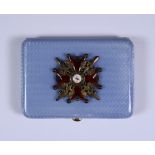 A Late 19th/ Early 20th Century Faberge Silver Gilt and Pale Blue Enamel Rectangular Cigarette Case,
