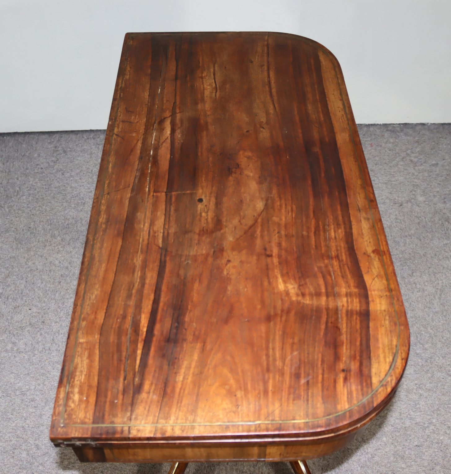 A George IV Rosewood D Shaped Card Table, inlaid with brass stringings, the green baize lined - Image 5 of 6