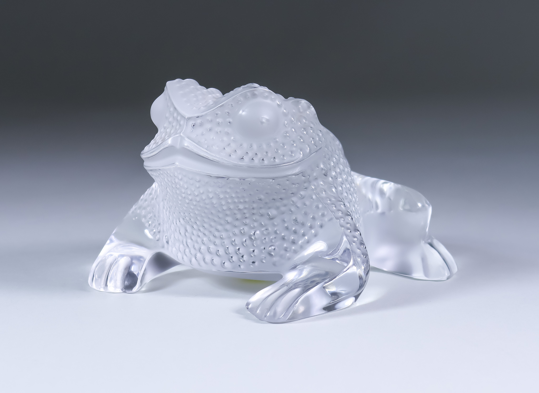 A Lalique "Gregoire" Model of a Toad, in frosted and clear glass, signed "Lalique France", 3ins